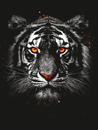 Tiger portrait. Hand drawn illustration for t-shirt and other uses.のイラスト素材