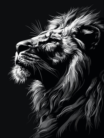 Lion head in black and white style, vector illustration for your designのイラスト素材