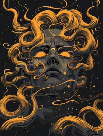 Vector illustration of a carnival mask on a dark background. Hand drawingのイラスト素材