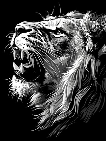 Lion head black and white vector illustration for t-shirt designのイラスト素材