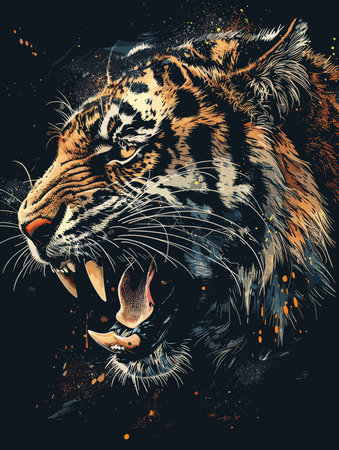 Tiger head with grunge background. Vector illustration for your design
