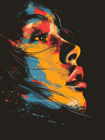 Beautiful woman face with colorful grunge background. Vector illustration.のイラスト素材