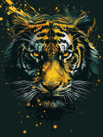 Tiger portrait with grunge elements. Hand drawn vector illustration.のイラスト素材