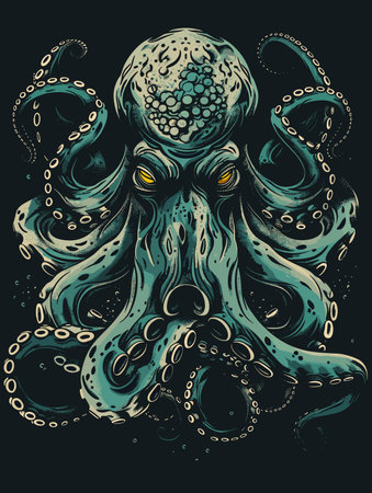 Octopus. Hand drawn vector illustration. Isolated on black background.のイラスト素材