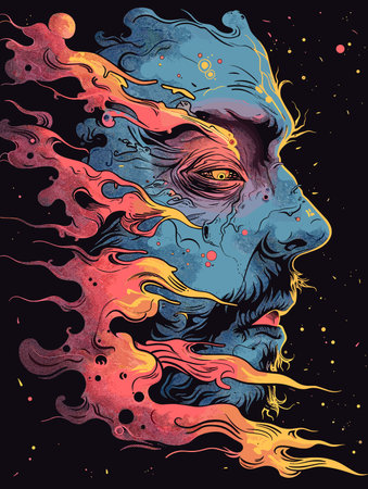 Fantasy portrait of a man with a strange face. Vector illustration.のイラスト素材