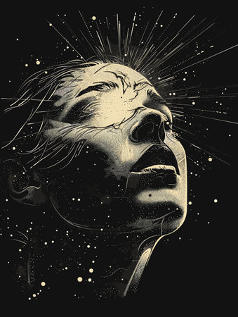 Portrait of a beautiful woman with closed eyes. Surrealism.