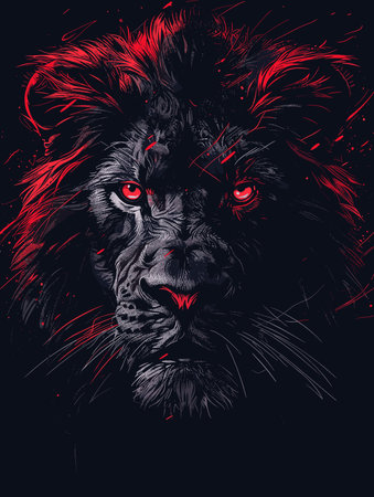 Lion head. Vector illustration of a lion head with red eyes.