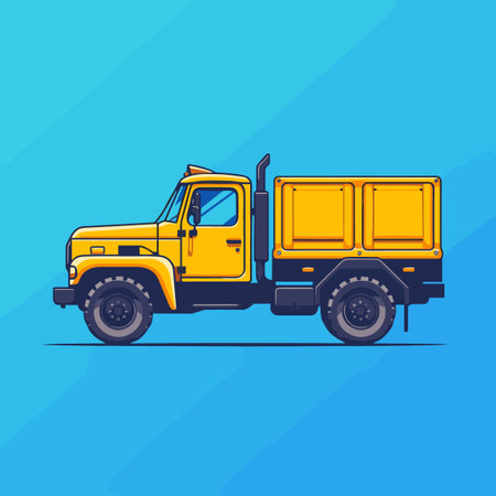 Yellow cargo truck on blue background. Flat design. Vector illustration.のイラスト素材