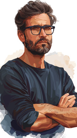 Portrait of a man with glasses and a beard. Vector illustrationのイラスト素材