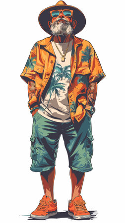 Portrait of hipster man in stylish clothes. Vector illustration.のイラスト素材