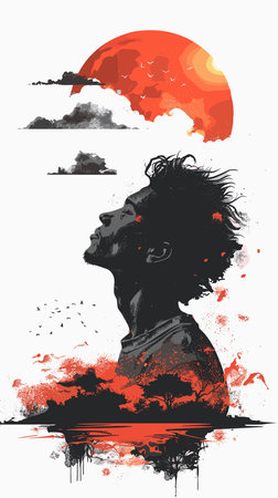 Zodiac sign Aquarius. Silhouette of a man. Vector illustrationのイラスト素材