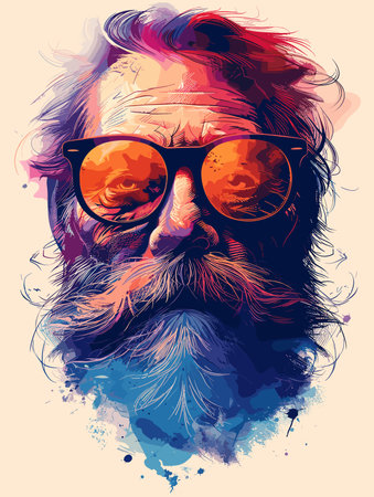 Portrait of hipster man with beard and glasses. Vector illustration.のイラスト素材