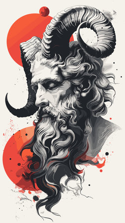 Zodiac sign Capricorn with long beard and mustaches. Vector illustration.のイラスト素材