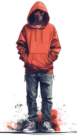 Vector illustration of a young man in a hoodie and sunglasses.のイラスト素材