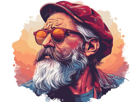 Portrait of an old man with a beard and sunglasses. Vector illustration.