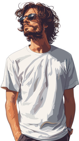 Handsome young man with long hair and sunglasses. Vector illustration.