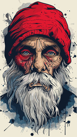 Portrait of sad old man with beard and mustache. Vector illustration.のイラスト素材