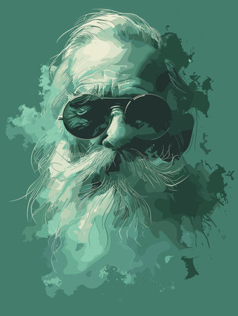 Vector illustration of a man with a beard and sunglasses in grunge styleのイラスト素材