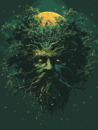 Grunge illustration of a monster with a full moon in the backgroundのイラスト素材