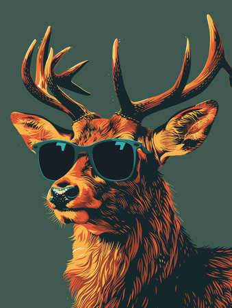 Portrait of a deer in sunglasses. Vector illustration in retro style.のイラスト素材