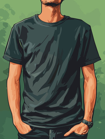 Illustration of a man wearing a black t-shirt with a green backgroundのイラスト素材