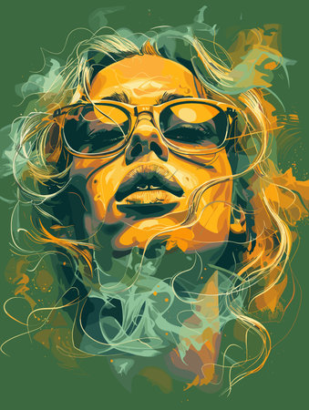 Portrait of a beautiful woman with long hair and sunglasses. Vector illustration.のイラスト素材