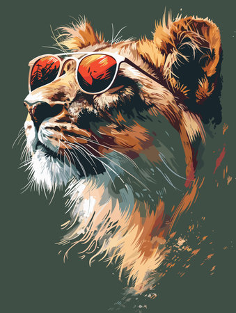 lion head with sunglasses, vector illustration, t-shirt designのイラスト素材