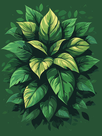 Illustration of a green plant with leaves on a green background.のイラスト素材