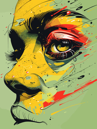 Vector illustration of a woman's face made with colorful paint splashes.のイラスト素材