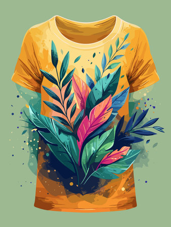 T-shirt with tropical leaves. Vector illustration on grunge backgroundのイラスト素材