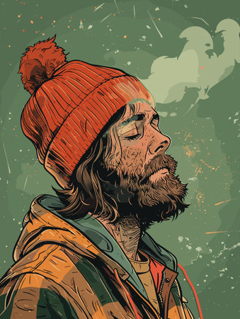 Vector illustration of a hipster man with a beard and hat.のイラスト素材