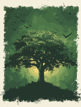 Tree in the woods - grunge vector illustration, eps10のイラスト素材