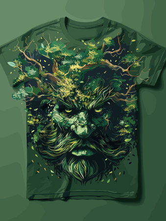 T-shirt design with illustration of a bearded man in the forestのイラスト素材