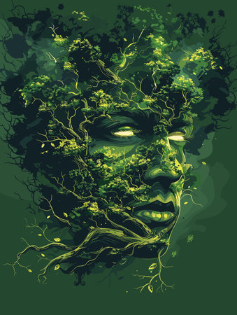 Zombie face with green halloween tree. Vector illustration.のイラスト素材