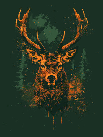 Wild deer with grunge background. Vector illustration for t-shirt.のイラスト素材