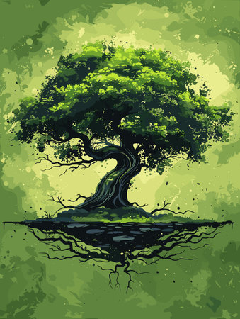 tree on a grunge background, vector illustration, eps10のイラスト素材