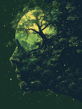 Silhouette of a human head and tree. Vector illustration.のイラスト素材