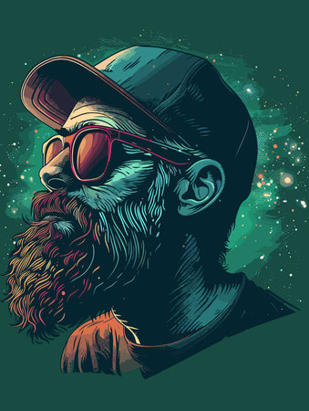 Hipster man with a beard and sunglasses. Vector illustration.のイラスト素材