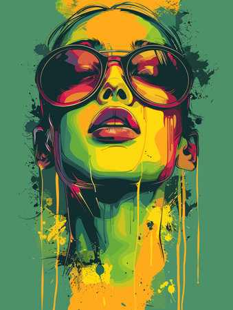 Illustration of a woman with sunglasses on a grunge background.のイラスト素材