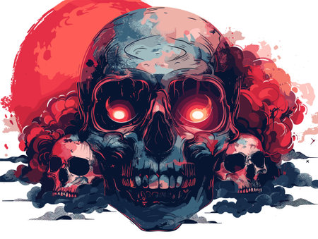 Grunge skull with blood splashes and smoke, vector illustrationのイラスト素材