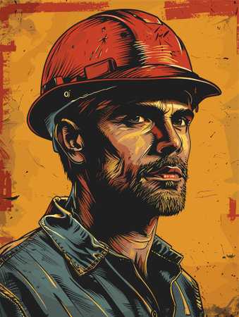 Portrait of a miner with a helmet on a grunge background