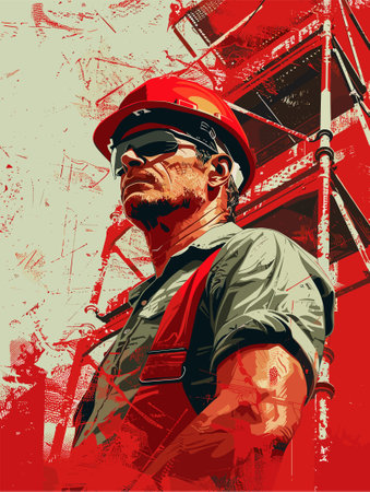 Worker on construction site. Vector illustration in grunge style.