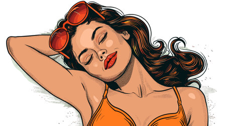 Vector pop art illustration of a beautiful girl in sunglasses. Retro style.のイラスト素材