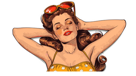 Vector illustration of a beautiful girl in a swimsuit and sunglasses.のイラスト素材
