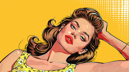 Beautiful girl in pop art style. Vector illustration in retro style.のイラスト素材