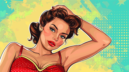 Beautiful pin-up girl in retro style. Vector illustration.のイラスト素材