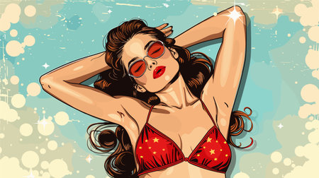 Beautiful girl in red bikini. Vector illustration in retro style.のイラスト素材