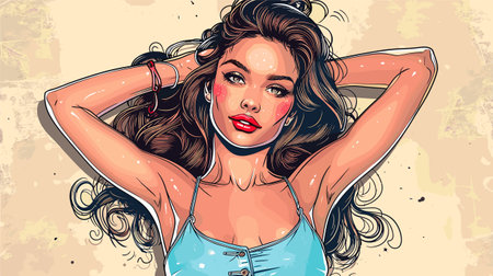 Beautiful young woman in swimsuit. Vector illustration in retro style.のイラスト素材