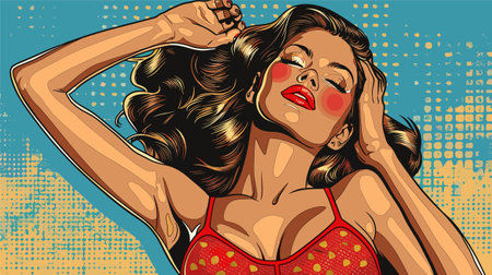 Sexy woman in red bikini. Pop art retro vector illustration.のイラスト素材