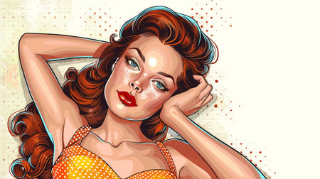 Portrait of beautiful young woman in pin up style. Vector illustration.のイラスト素材